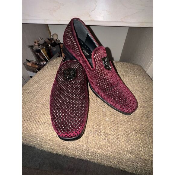 Stacy Adams SWAGGER 
Studded Slip On velvet loafer Burgundy Size 8.5 - Picture 16 of 16